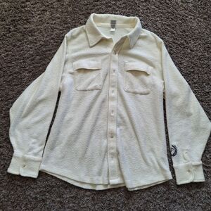 PINK Victoria's Secret Women Button Up Shirt "S" Fits "M" White Fleece Collared